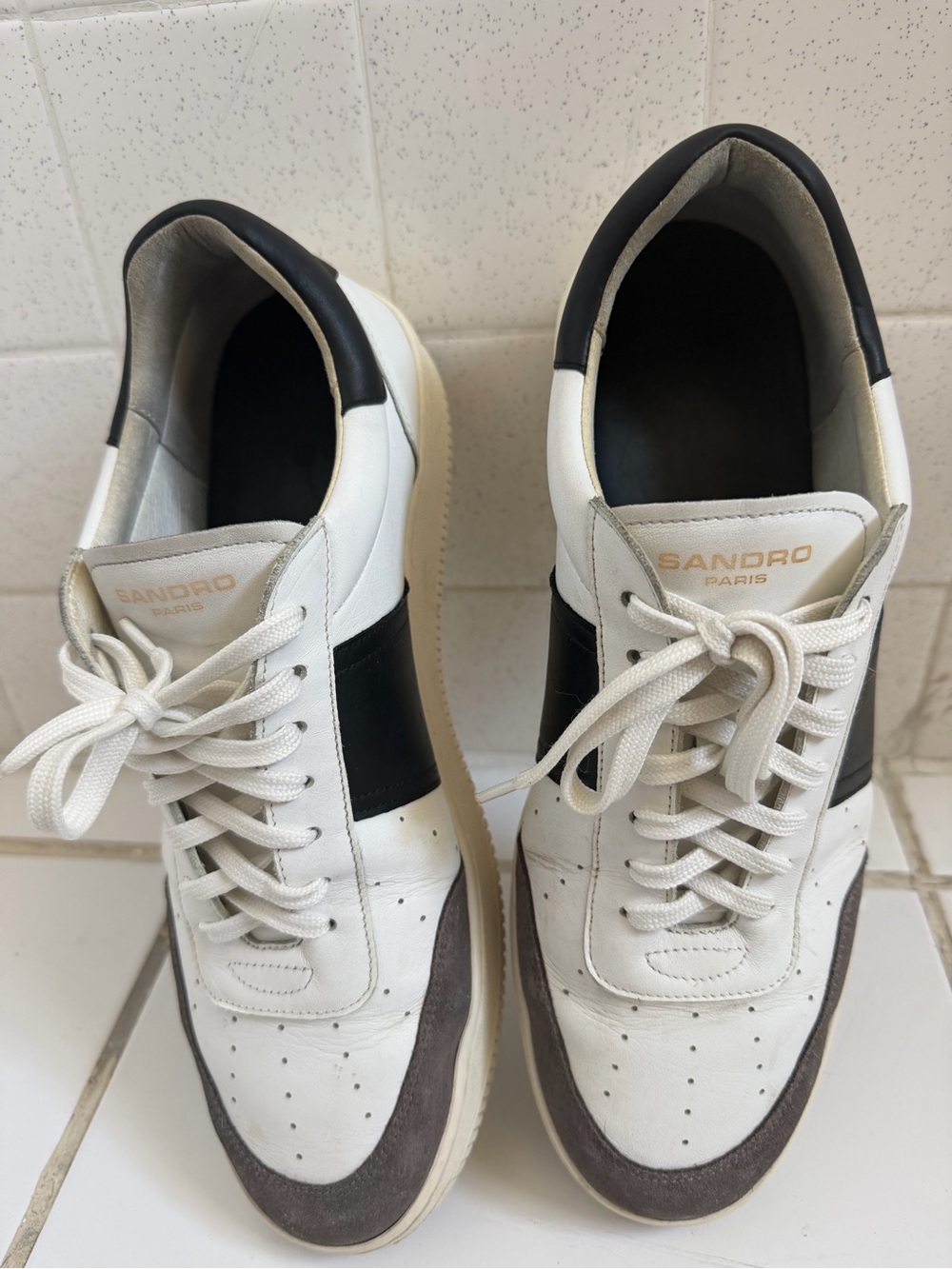 Sandro Paris Men’s White Sneakers with Black Panels